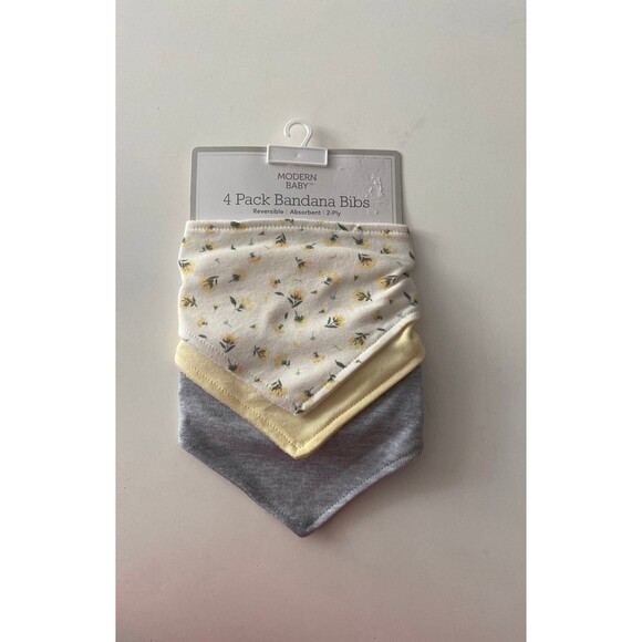 Modern Baby 3 Pack Baby Bandana Bibs Reversible 2-Ply Floral Yellow Set - Picture 1 of 7